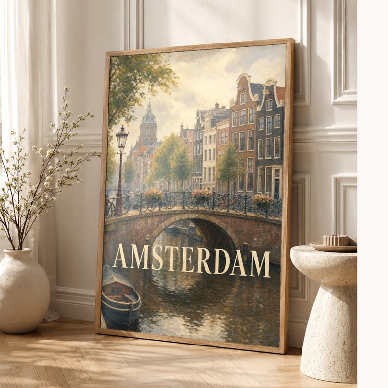 Amsterdam-Reiseposter | Wandbild mit sanfter Malerei (Niederlande) | Stadtmotiv | Gedruckt & Versand Bild 1