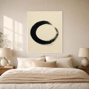 Zen Enso Circle Japandi Wall Art Print | Black Ink on Cream | Wabi Sabi Mono Brushstroke Print image 6