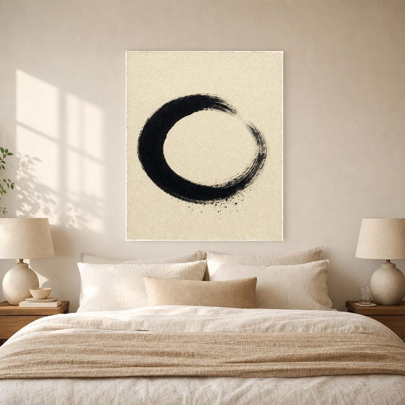 Zen Enso Circle Japandi Wall Art Print | Black Ink on Cream | Wabi Sabi Mono Brushstroke Print image 6