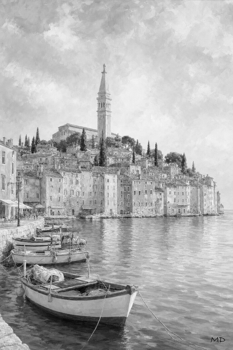 Plakat podróżniczy Rovinj | Delikatne malowanie, Chorwacja, grafika ścienna | Wydruk z nadmorskim miastem Adriatyku | Wydruk i wysyłka zdjęcie 10