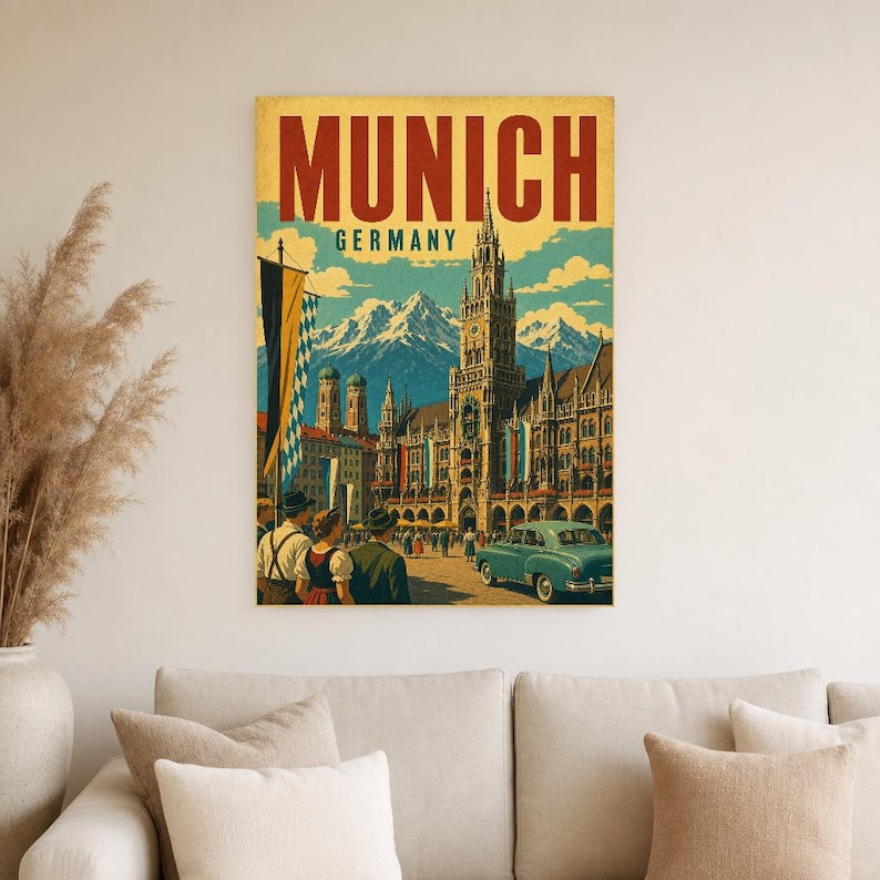 Munich Travel Poster | Vintage Old Town Print | Germany Wall Art | Printed & Shipped image 4