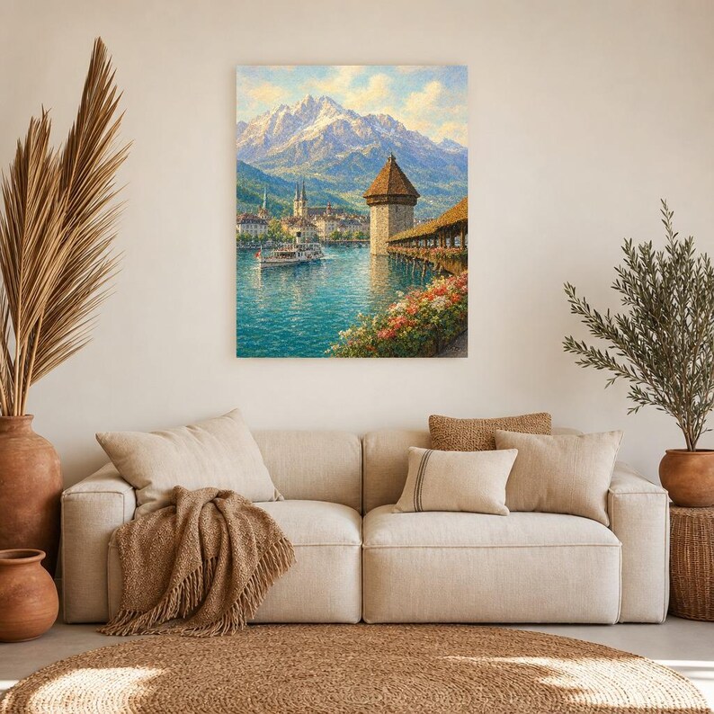 Reiseposter Vierwaldstättersee | Wandbild Schweiz (weiche Malerei) | Kunstdruck eines Sees in den Schweizer Alpen | Gedruckt & Versand Bild 7