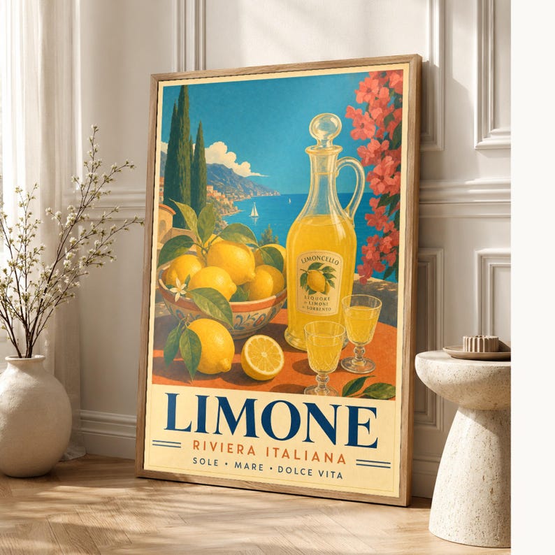 Italian Lemons Wall Art Print | Limoncello Kitchen Print | Amalfi Lemon Poster | Vintage Dolce Vita Decor | Mediterranean Citrus Art image 1