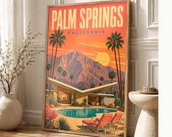 Palm Springs Travel Poster | Vintage 1950s Desert Modern Print | California Wall Art Print | Mid Century City Decor