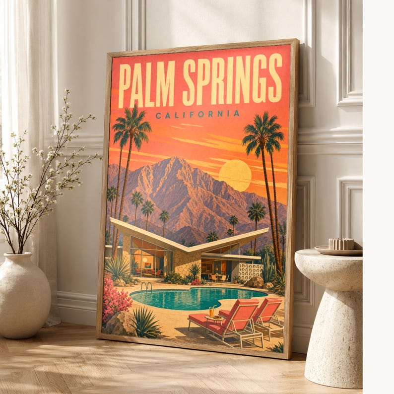 Palm Springs Travel Poster | Vintage 1950s Desert Modern Print | California Wall Art Print | Mid Century City Decor image 1