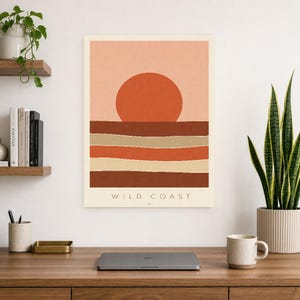 Rust Sun Coastal Cliffs Wall Art Print | Minimalist Named Sun Poster | Cut-Paper Mid-Century Print | Blush Boho Decor image 8