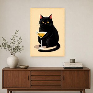 Black Cat Cocktail Wall Art | Funny Martini Bar Cart Poster | Retro Kitchen Bar Print image 2