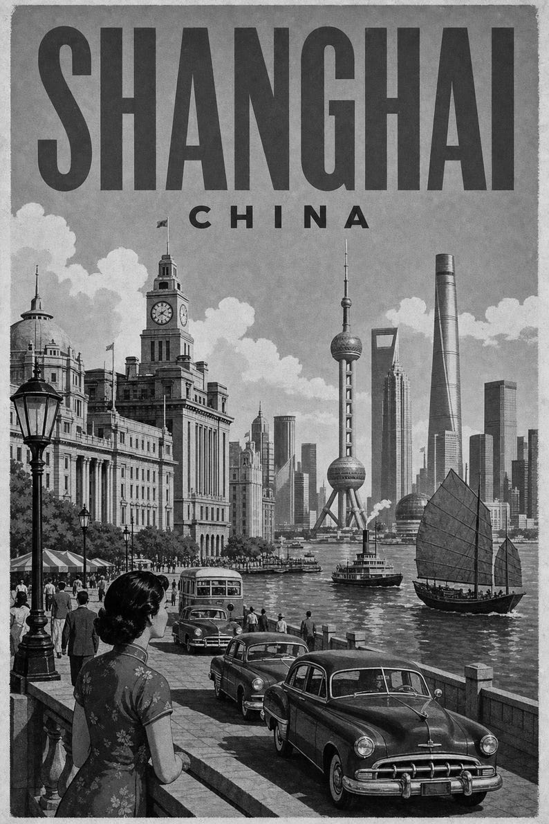 Shanghai Travel Poster | Vintage The Bund Print | China Wall Art | Printed & Shipped image 10