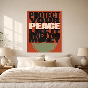 Skydda din fred-poster | Djärv typografisk väggkonsttryck | Självvårdscitattryck | Boho bekräftelsedekor | Gåva för mental hälsa bild 7
