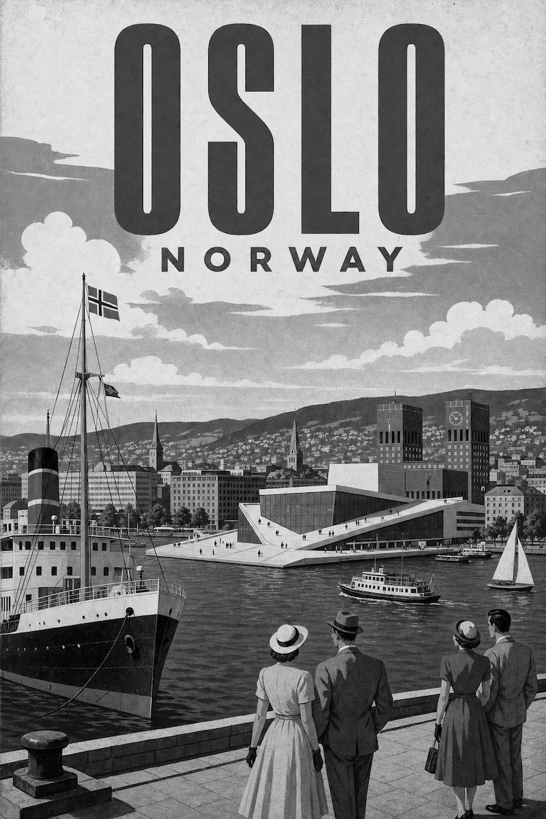 Oslo Travel Poster | Vintage Fjord Print | Norway Wall Art | Printed & Shipped image 10