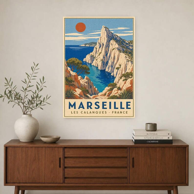 Calanques of Marseille Travel Poster | Vintage WPA Wall Art Print | French Riviera Print | Mediterranean Coast Decor | Provence Sea image 2