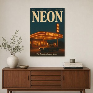 Póster retro de neón | Impresión de arte de pared vintage de los años 70 | Impresión de revista estética ? Regalo de decoración retro de med imagen 3