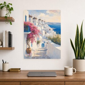 Mykonos Travel Poster | Soft Painting Greece Wall Art | Greek Island Windmills Coastal Print | Printed & Shipped image 8