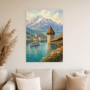 Reiseposter Vierwaldstättersee | Wandbild Schweiz (weiche Malerei) | Kunstdruck eines Sees in den Schweizer Alpen | Gedruckt & Versand Bild 4