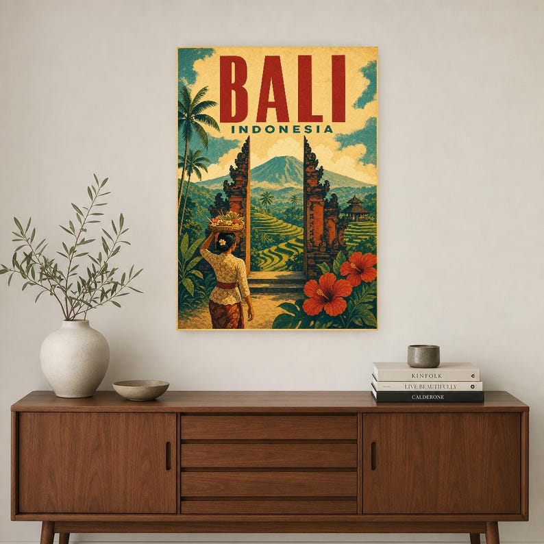 Bali Travel Poster | Vintage Rice Terraces Print | Indonesia Wall Art | Printed & Shipped image 2