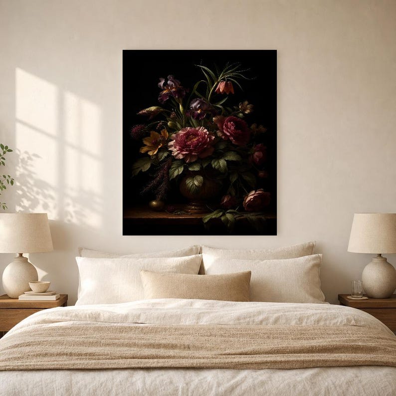 Dark Academia Botanical Wall Art | Moody Plum Floral Poster | Vintage Jewel Tone Study Room Print image 5