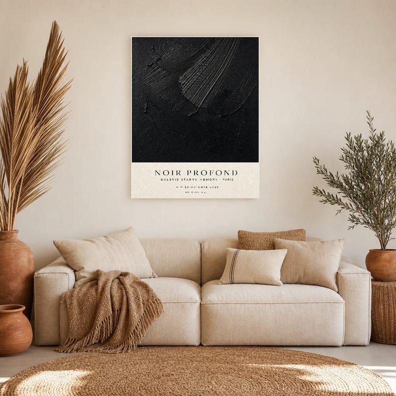Noir Profond | Abstrakcyjna Czarna Sztuka ścienna | Nowoczesny Plakat Galeria | Minimalistyczny Druk zdjęcie 7