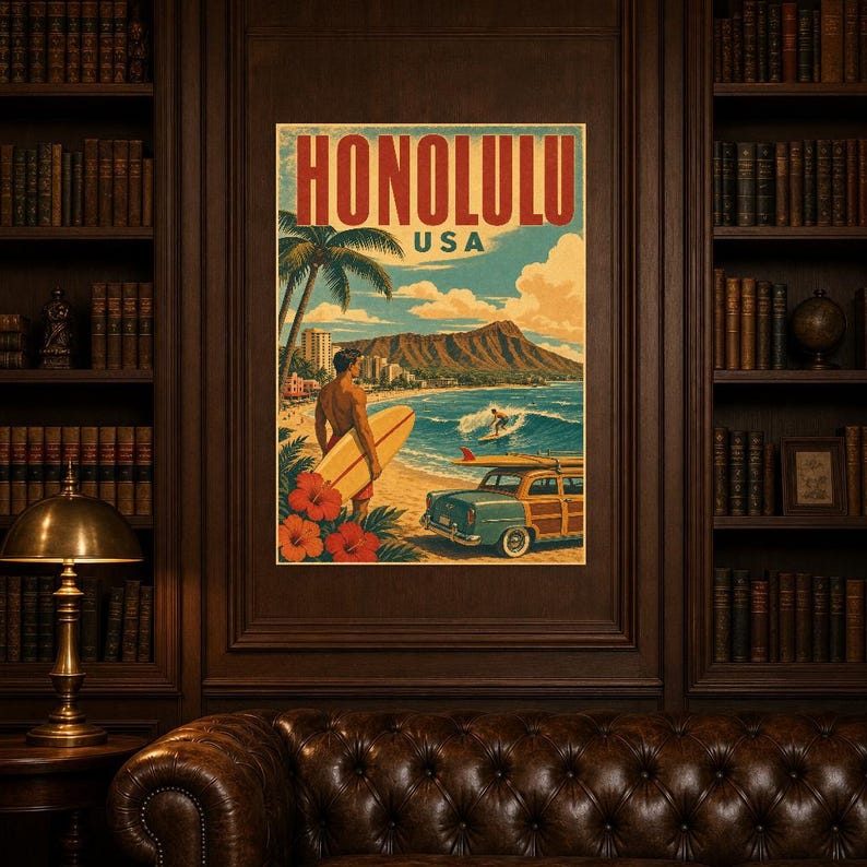 Honolulu Travel Poster | Vintage Hawaii Print | USA Wall Art | Printed & Shipped image 5