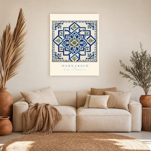 Marrakech Zellige Tile Wall Art Print | Moroccan Geometric Star Poster | Blue Green Maiolica Print | Boho Mediterranean Decor | Morocco Gift image 9