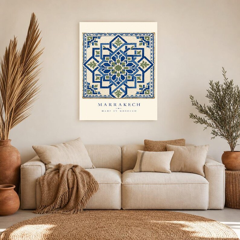Marrakech Zellige Tile Wall Art Print | Moroccan Geometric Star Poster | Blue Green Maiolica Print | Boho Mediterranean Decor | Morocco Gift image 9