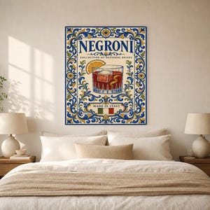 Negroni Cocktail Tile Wall Art Print | Italy National Drink Poster | Azulejo Bar Cart Print | Maiolica Kitchen Decor image 6
