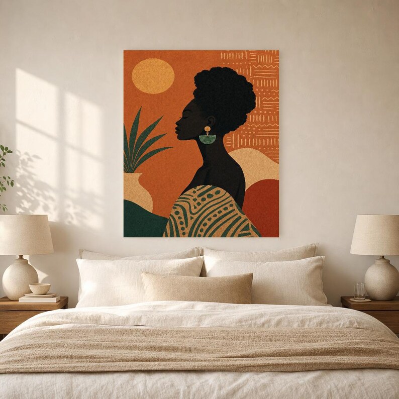 Afrohemian Wall Art Print | African Bohemian Woman Silhouette Poster | Earth Tones Boho Decor | Terracotta Ocher Modern Tribal Art image 6