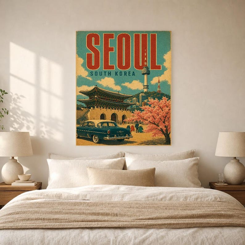 Pôster de viagem de Seul | Impressão vintage de palácio | Arte de parede da Coreia do Sul | Impresso e enviado imagem 6