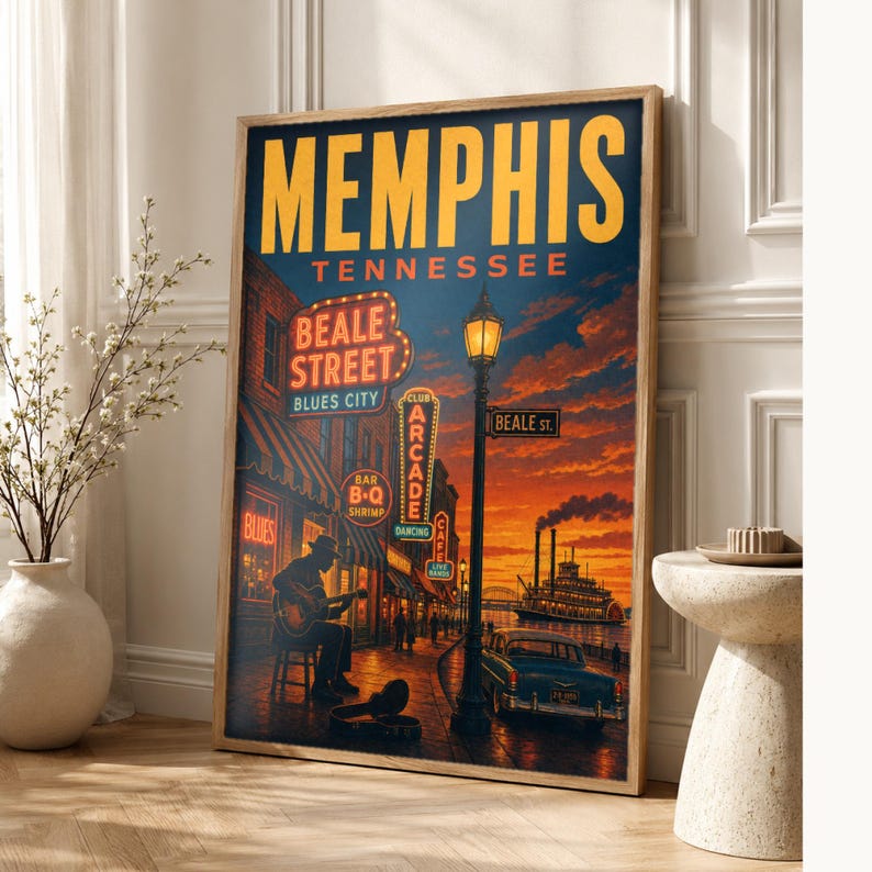 Memphis Travel Poster | Vintage 1950s Beale Street Blues Print | Tennessee Wall Art Print | Mid Century City Decor image 1