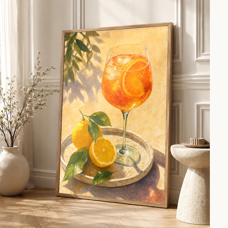 Orange Spritz Lemon Wall Art | Bright Aperitivo Food Still Life Poster | Kitchen Wall Art Print | Bar Cart Decor image 1