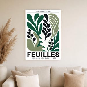 Botanical Cut Paper Exhibition Poster | Forest Green Leaf Wall Art Print | Mid Century Gallery Print | Abstract Matisse Style Poster Decor image 4