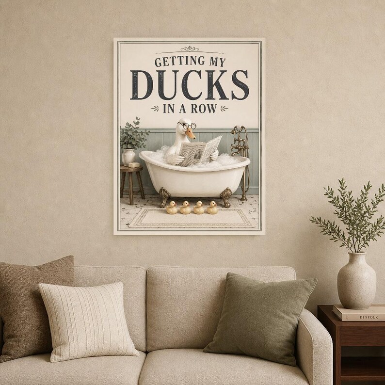 Funny Duck Bathroom Wall Art Print | Getting My Ducks In A Row Poster | Vintage Bathroom Wall Decor image 9