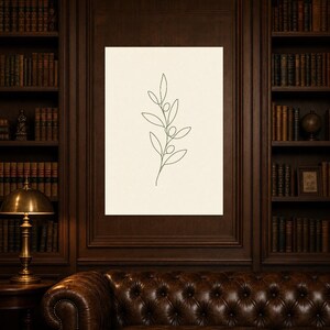 One Line Olive Branch Wall Art Print | Minimalist Line Art Print | Botanical Leaf Poster | Ivory Kitchen Decor | Japandi Sage Line Art image 5