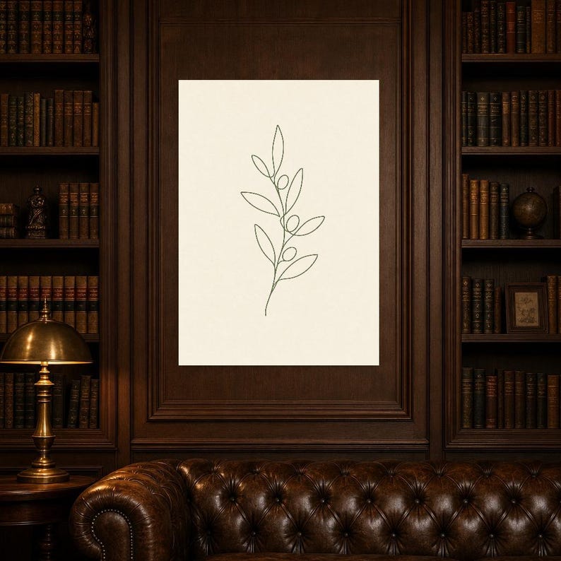One Line Olive Branch Wall Art Print | Minimalist Line Art Print | Botanical Leaf Poster | Ivory Kitchen Decor | Japandi Sage Line Art image 5
