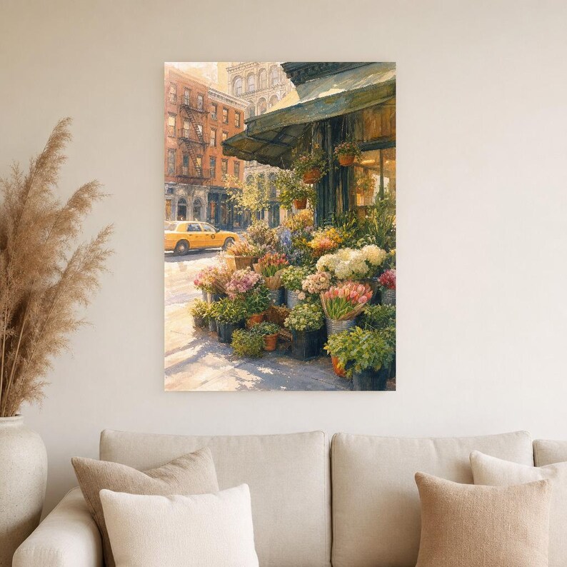 Póster del Mercado de Flores de Nueva York | Pintura suave para pared de Nueva York | Lámina floral de viaje | Impreso y enviado imagen 4