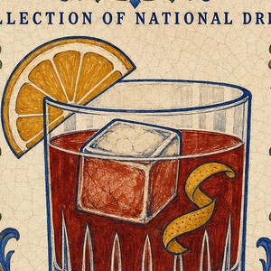 Negroni Cocktail Tile Wall Art Print | Italy National Drink Poster | Azulejo Bar Cart Print | Maiolica Kitchen Decor image 3