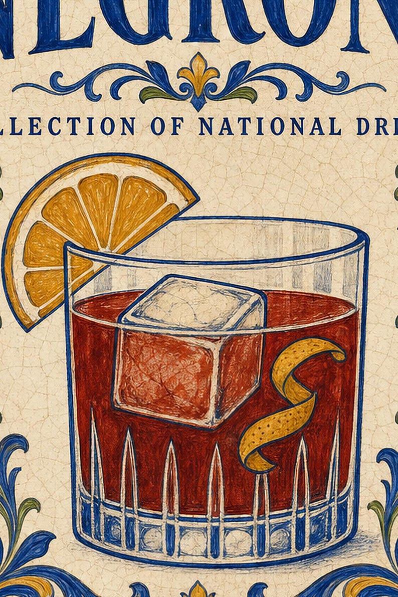 Negroni Cocktail Tile Wall Art Print | Italy National Drink Poster | Azulejo Bar Cart Print | Maiolica Kitchen Decor image 3