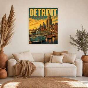 Detroit Travel Poster | Vintage 1950s Motor City Print | Michigan Wall Art Print | Mid Century City Decor image 6
