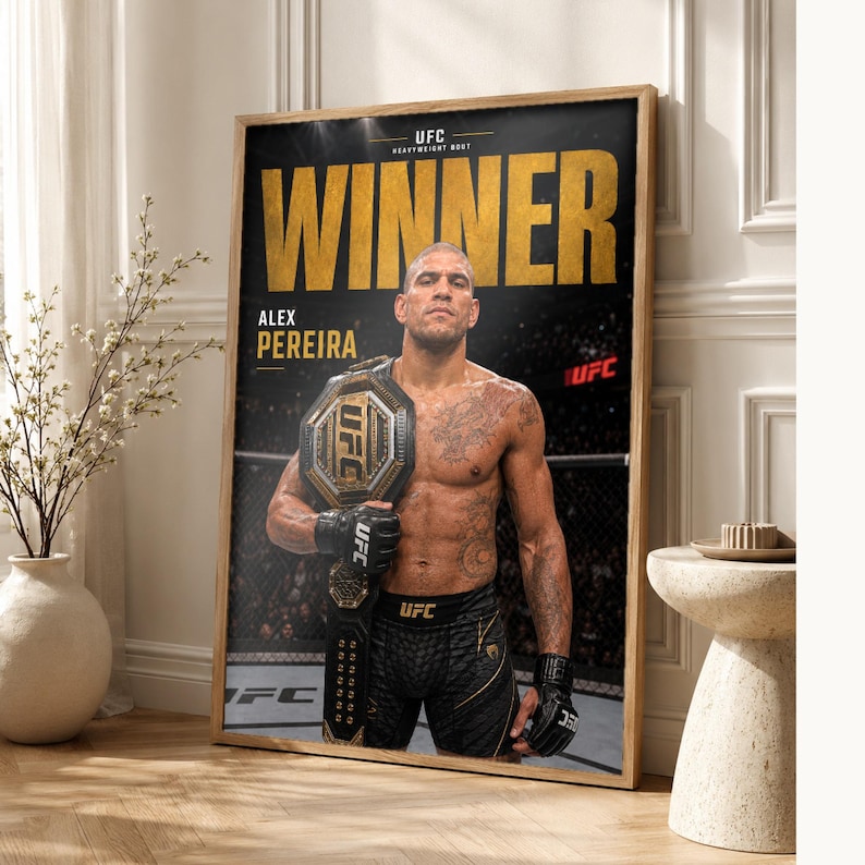 Alex Pereira Champion Poster | UFC Gold Belt MMA Wall Art Print | Heavyweight Fight Night Decor image 1