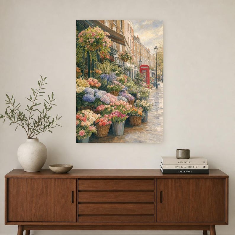 London Flower Market Poster | Soft Painting England Wall Art | Floral Travel Print | Printed & Shipped image 2