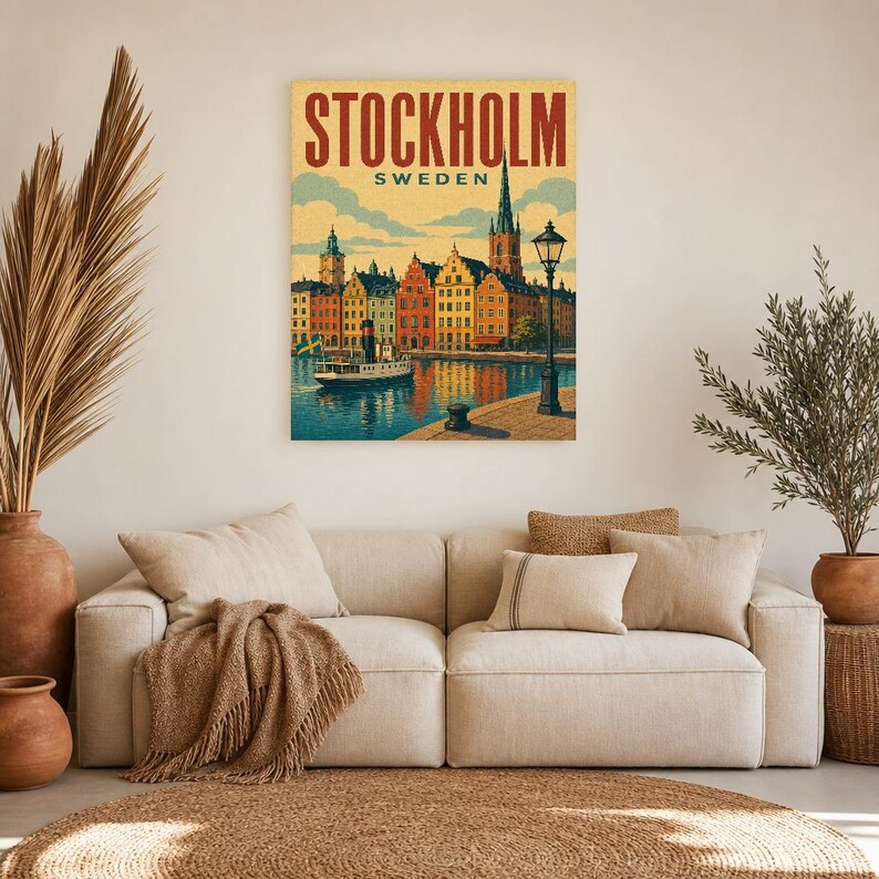Stockholm Travel Poster | Vintage Old Town Print | Sweden Wall Art | Printed & Shipped image 7