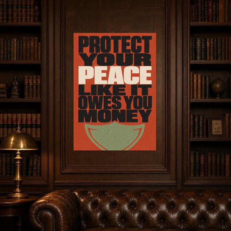Skydda din fred-poster | Djärv typografisk väggkonsttryck | Självvårdscitattryck | Boho bekräftelsedekor | Gåva för mental hälsa bild 6