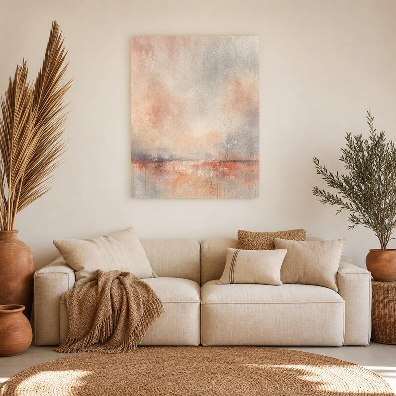Dusty Rose Abstract Wall Art Print | Terracotta Color Field Print | Clay Pink Watercolor Poster | Boho Minimalist Living Room Decor image 7