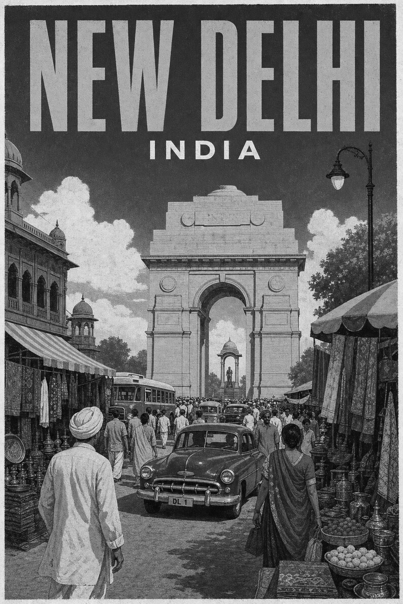 New Delhi Travel Poster | Vintage India Gate Print | Indian Wall Art | Printed & Shipped image 10