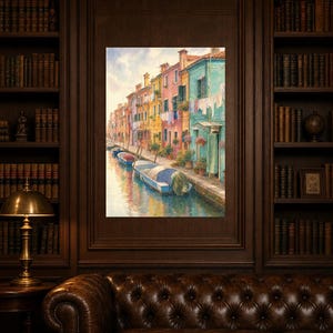 Burano Travel Poster | Soft Painting Italy Wall Art | Colorful Venice Canal Houses Print | Printed & Shipped image 7