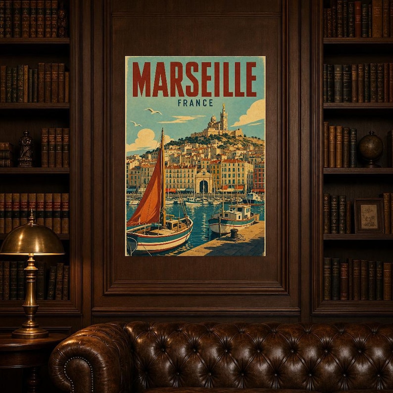 Marseille-Reiseposter | Vintage-Druck des Alten Hafens | Wandbild aus Frankreich | Gedruckt & Versand Bild 5