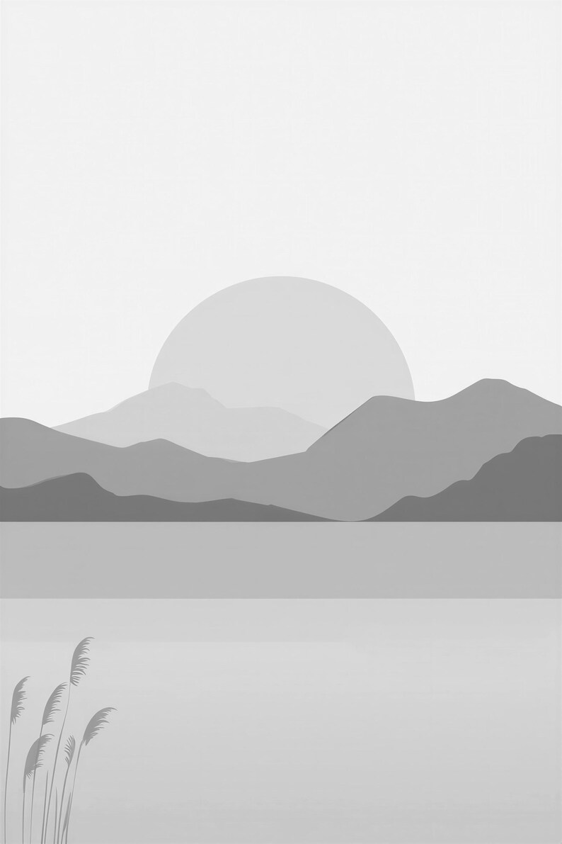Cuadro decorativo de atardecer en la montaña verde salvia | Póster minimalista de paisaje zen | Lámina para salón con ambiente tranquilo y natural imagen 10