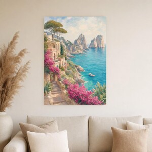Pôster de Viagem para Capri | Pintura Suave para Parede | Arte Italiana | Impressão Costeira Mediterrânea com Faraglioni | Impresso e Enviado imagem 4