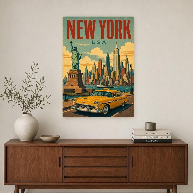 New York Travel Poster | Vintage Skyline Print | USA Wall Art | Printed & Shipped image 2