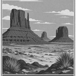 Monument Valley Reiseposter | Vintage Wüstenwandkunst | Südwesten der USA Druck | Dekor im Nationalpark-Stil | Rote Felskunst Bild 10