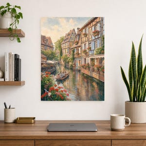 Colmar Travel Poster | Soft Painting France Wall Art | Alsace Little Venice Canal Print | Printed & Shipped image 8